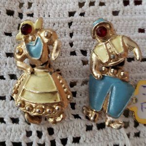 Vintage Costume jewelry Pin Brooch Lot of Jointed Dutch Boy Girl Couple